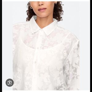 GAP White Floral Sheer Button-Down Blouse